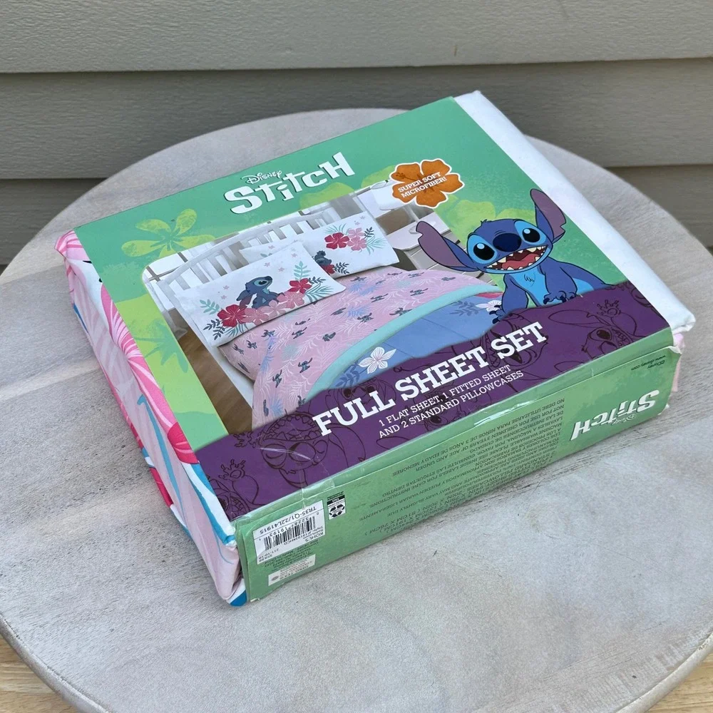 Disney Stitch Full Sheet Set Pink Teal Floral Tropical 4 Piece Microfiber New